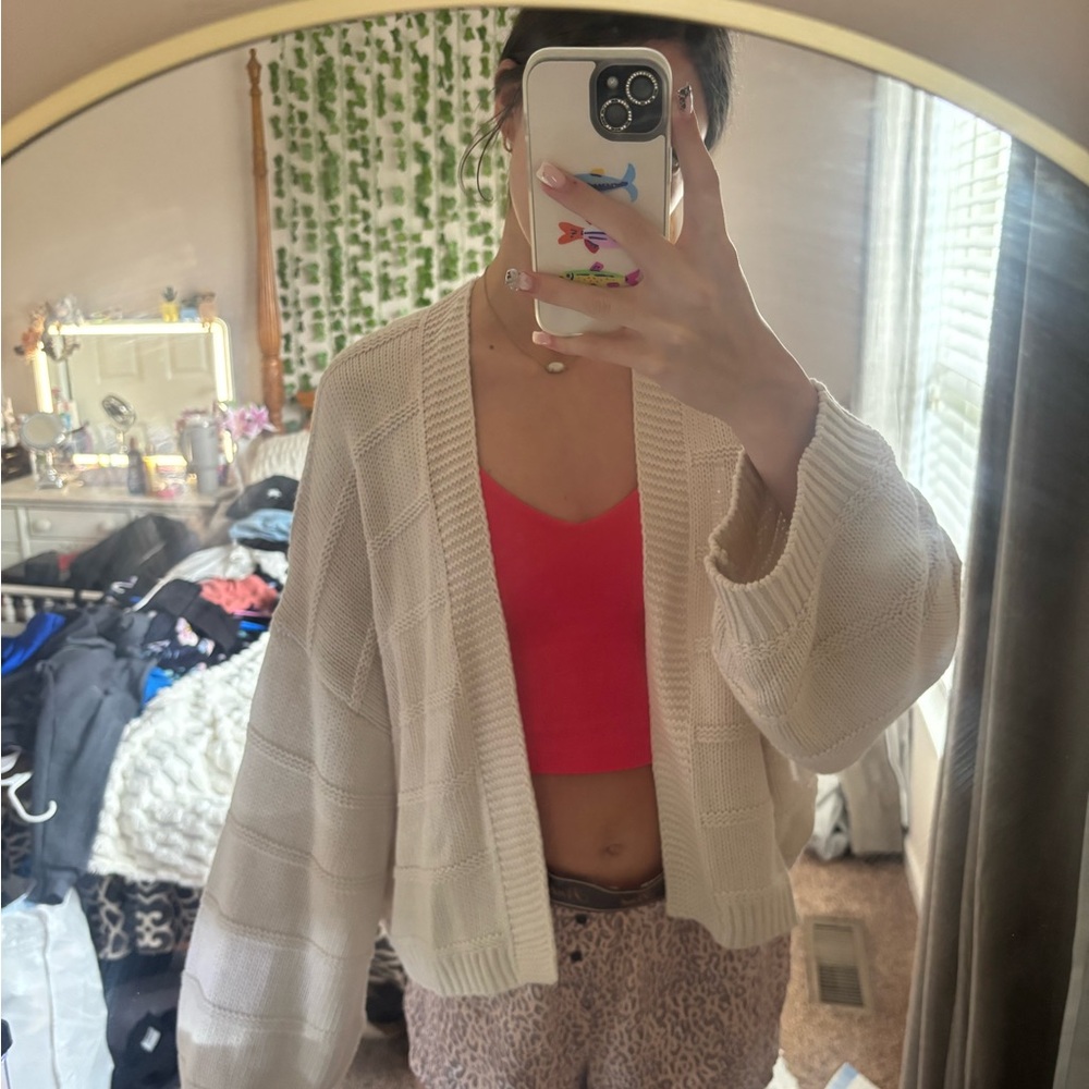 SO Cream Open-Front Knit Cardigan with Drop Shoulders